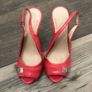 BCBG Coral Peep Toe Leather Slip On Platform Heels